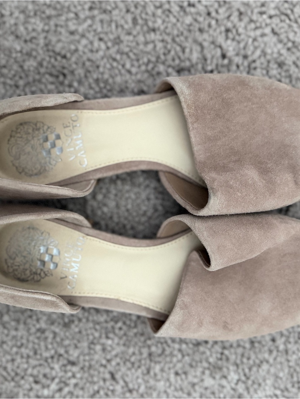 Vince Camuto Taupe Suede closed-Toe Mules